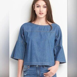 Gap 1969 | 100% Cotton Denim | Bell Bottom Sleeve Blouse Top, size S Petite